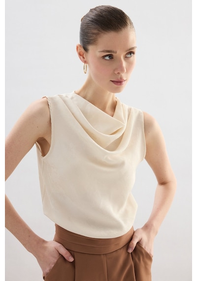 Sateen Degaje Yaka Bluz - Taş-136755 Taş
