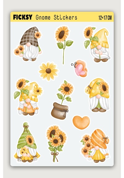Sevimli Ayçiçeği Cücesi Sticker Seti - 12 Adet Etiket Çıkartma Diğer