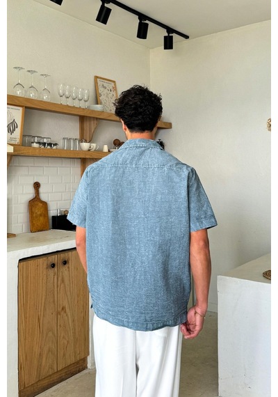 Flaw Yıkamalı Oversize Kısa Kol Gömlek Füme-25864 Füme