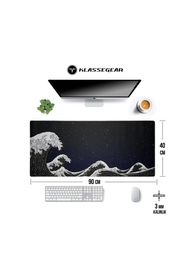 Klasse Pro - 10 Farklı Model Dikişli Kenar 90x40 Cm Oyuncu Gaming Mouse Pad Kanagawa Yıldızlar, 90x40 Cm
