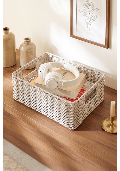 Ocean Home Textile Yıkanabilir Gri Pp Rattan Sepet 36 X 26 X 12 Cm
