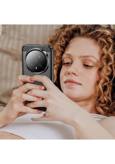 Caseonn Honor Magic 8 Pro Kılıf Karbon Fiber Desenli Koruyucu Arka Kapak Kırmızı