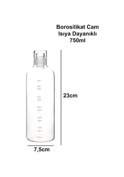 Borosilikat Cam Matara 750 Ml Su İçme Saatli Dereceli Matara Suluk Diğer