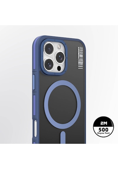 Apple iPhone 16 Pro Max Uyumlu Kılıf Magsafe Şarj Özellikli Youngkit Rock Sand Serisi Kapak Mavi