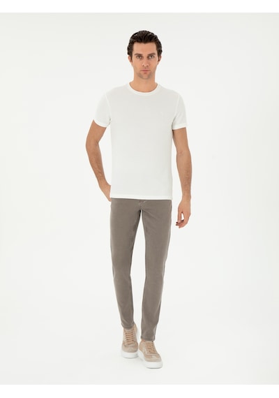Beyaz Slim Fit Bisiklet Yaka Dokulu T-shirt 15841036
