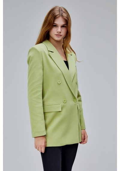 Açık Haki Regular Astarlı Kruvaze Kapama Dokuma Oversize Blazer Ceket Açık Haki