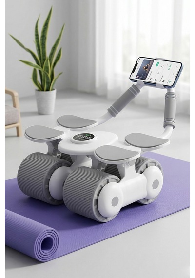 4 Tekerlekli Ab Roller Mekik Aleti Telefon Tutuculu Karın Egzersiz Tekerleği Ev Fitness Aleti