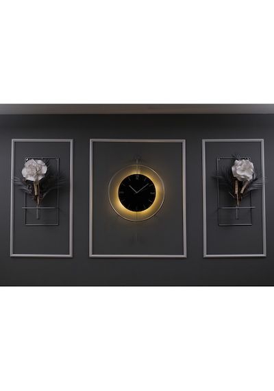 5'li Gümüş Siyah Kristal Elegante Set - Büyük Boy 50x75cm - Modern Duvar Saati Gümüş-siyah