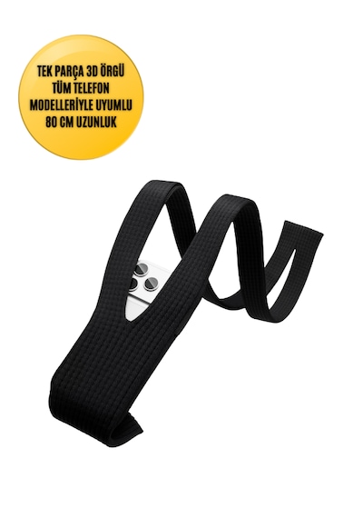 3d Örgü Phone Pocket Tüm Telefonlarla Uyumlu Telefon Askı Kılıfı 80 Cm Siyah