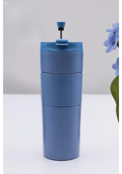Mavi French Pressli 450ml Çelik Termos Çok Renkli