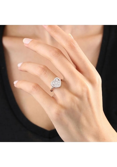 Vog Pırlanta Montür Effective Diamond Kalp Ritmi 925 Ayar Gümüş Sevgiliye Eşe Hediye Yüzük