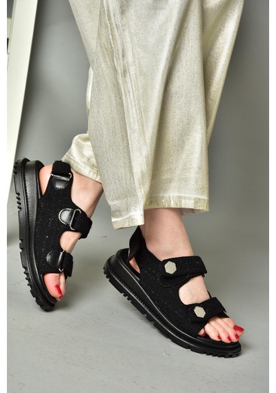 Fox Shoess267122004 Siyah Kumaş Kadın Sandalet Siyah