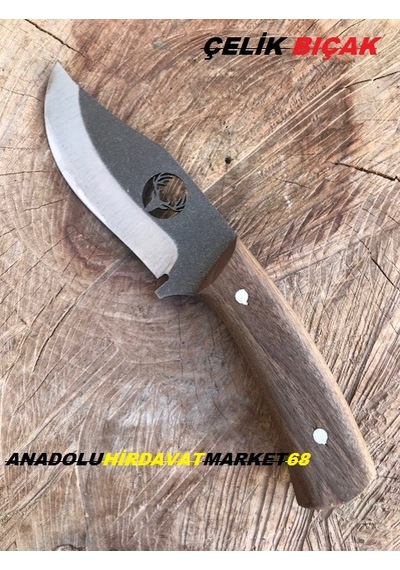 El Yapımı Mini Cep Çakısı Avcı Kampçı Bıçağı Geyikli Çelik Bıçak Kahverengi