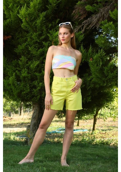 Banny Jeans Kadın Basic Paçası Kesik Jen Şort Fıstık Yeşili