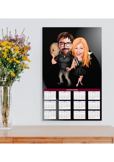 Kişiye Özel Sevgililer Karikatürlü 2020 Ahşap Duvar Takvimi - 7