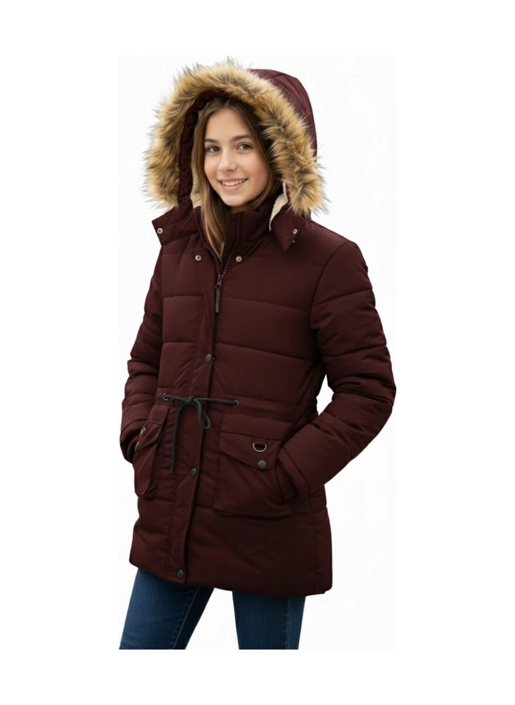 Baglan Kız Çocuk Kapüşonlu Mont Bs-2022 Bordo