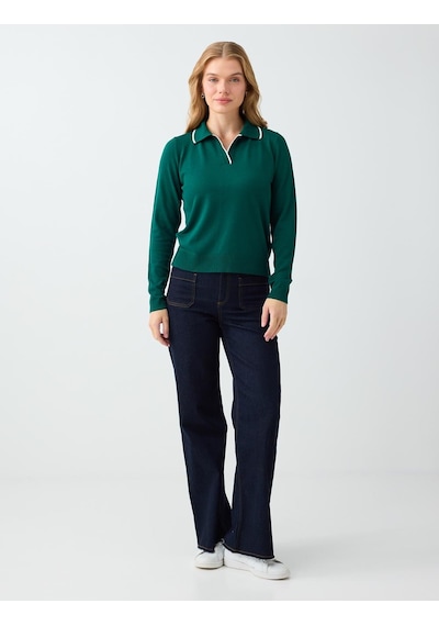 Jimmy Key Koyu Yeşil Polo Yaka Basic Triko Kazak 6ww137159320