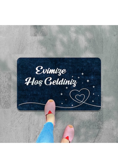 Dijital Baskılı Kapı Önü Paspas Hoşgeldiniz Yazılı Çiçek Desenıç Ve Dış Kapı Paspası Yıkanabilir Kahve - Krem