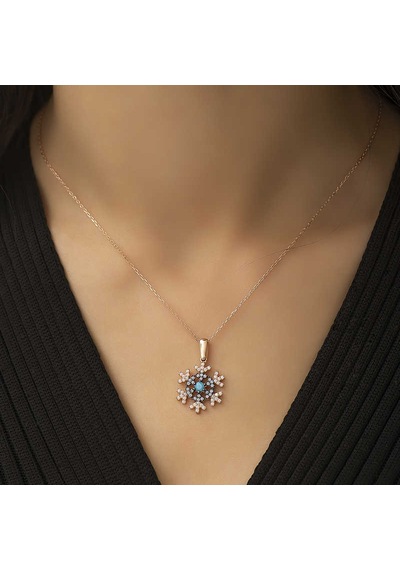 Gümüş Rose Kar Tanesi Bayan Kolye - Renk: Gümüş