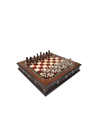 Özel - 4 - Tasarım El İşi Yuvarlak Satranç Tahtası Ve Metal Satranç Taşları Mcyv36 - - Edntrend - Bakır-gümüş, Kırmızı