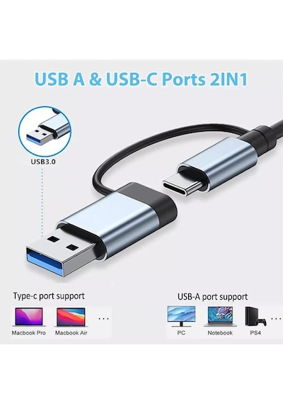 8 İn 1 Type-c Usb Hub Çoklayıcı Usb 3.0, Usb 2.0, Sd, Tf, Ses, Type-c Dönüştürücü-4938