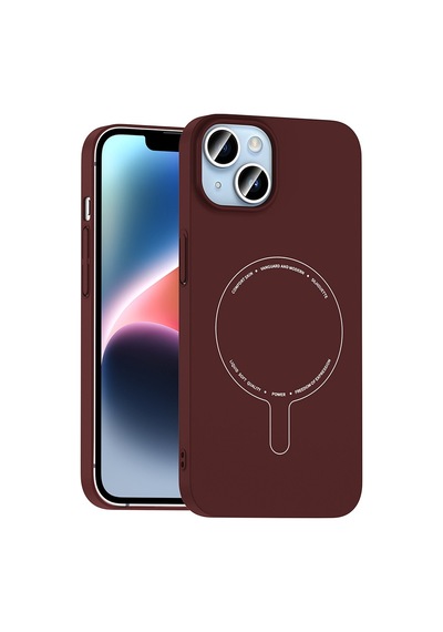 Maks Technology iPhone Uyumlu 13 Kılıf M-safe Şarj Özellikli Kamera Korumalı Mkst Elio Sert Pc Kapak - Bordo
