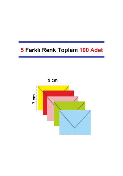 Kartvizit Zarfı Karışık 5 Farklı Renkli 80 Gr 7 X 9 Cm 100'lü