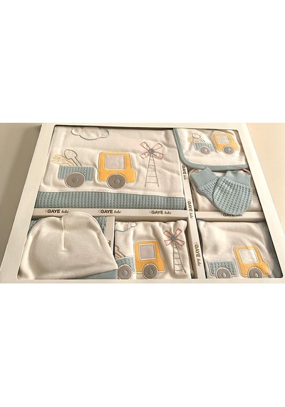 Milays Erkek Bebek 0-3 Ay Gaye Organik Pamuk Kamyon Nakışlı 10 Lu Premium Set Turkuaz