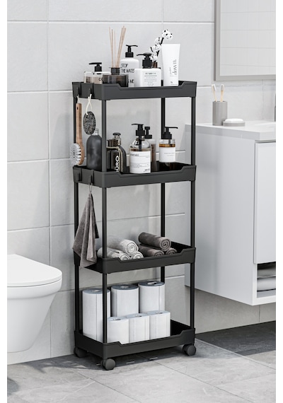 Siyah 4 Katlı Tekerlekli Düzenleyici Mutfak Ve Banyo Rafı Vesken