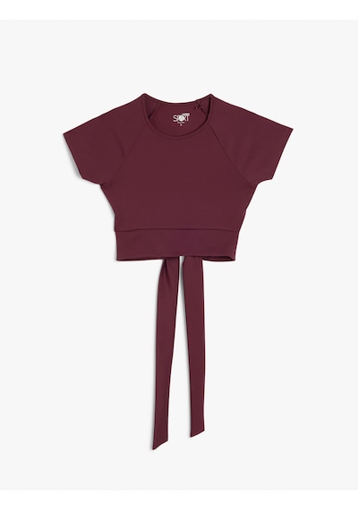 Koton Bağlama Detaylı Kısa Kollu Slim Fit Crop Spor Tişört Bordo 5wak10310nk Bordo