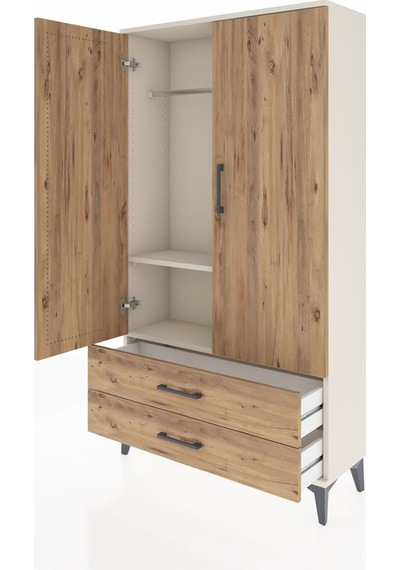 Arges Dolap 2 Raflı 2 Çekmeceli Tek Askılı 88x30x163 Aytaşı-çam Aytaşı