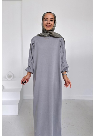 Kahijab Balon Kol Merserize Elbise - Gri