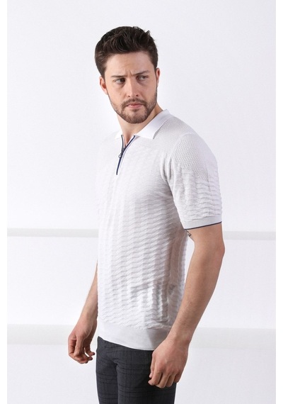 Ferraro Beyaz Polo Yaka Fermuarlı Erkek Pamuk Triko T-Shirt-Beyaz (417942103) Beyaz