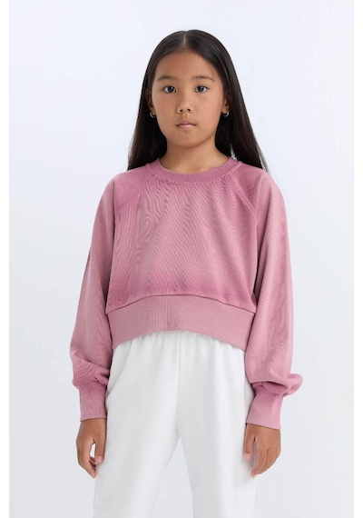 Defacto Relax Fit Bisiklet Yaka Crop Basic Düz Sweatshirt Kız Çocuk D6994A824WN Bordo