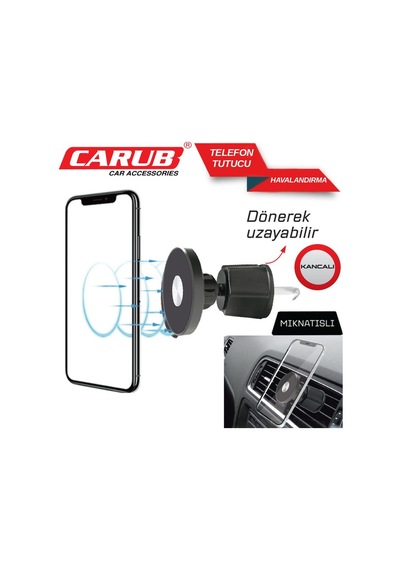 Carub Telefon Tutucu Mıknatıs Havalandırma Kancalı Siyah