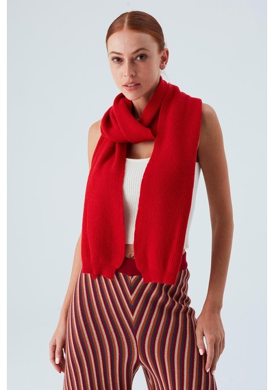 Peraluna Nomı Scarf Selanik Örgü Kaşmir Karışımlı Yumuşak Kadın Triko Atkı - Kırmızı Kırmızı