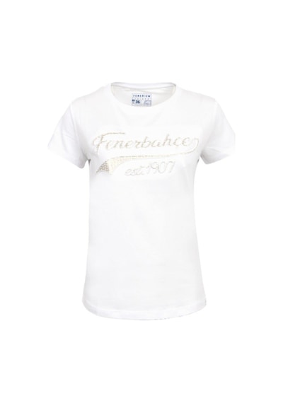 Fenerium Fenerbahçe Lisanslı Kabartma Varaklı Beyaz T-Shirt Beyaz