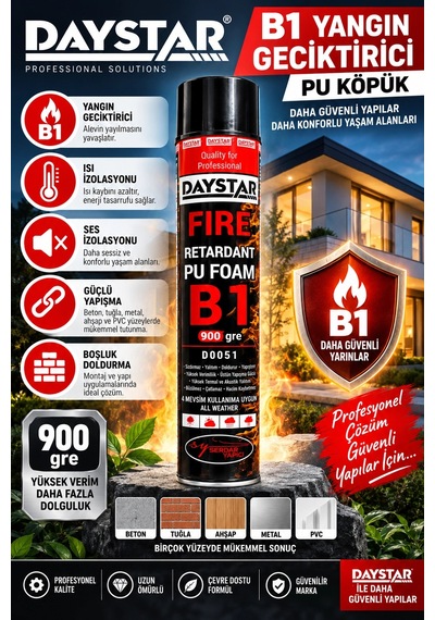 Daystar B1 Yangın Geciktirici Pu Köpük 900 Gr Isı Ve Ses Yalıtımı, Boşluk Doldurma Köpüğü