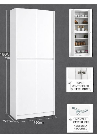 Umg Mobilya Patentli Santra Kulpsuz 4 Kapaklı Çok Amaçlı Dolap, Mutfak, Elbise, Balkon, Kiler, Dosya Dolabı Beyaz Umg Mobilya Patentli Santra Kulpsuz 4 Kapaklı Çok Amaçlı Dolap, Mutfak, Elbise, Balkon, Kiler, Dosya Dolabı Beyaz