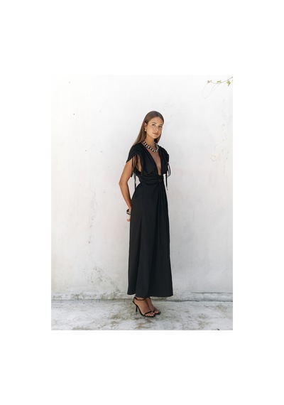 Mai Collection Mai Studios Co. Manarola Büzgü Detay Siyah Uzun Elbise siyah