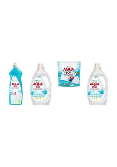 Aquabor Doğal Mineralli Bulaşık + Sıvı Beyaz + Tablet + Sıvı Beyaz Set 0.75 LT - 2.5 LT - 12 KG