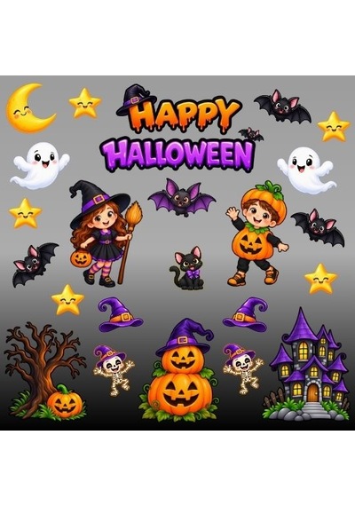 Happy Halloween Temalı Hazır Fügür Kesim Pano Süsü Tüm Yaşlar