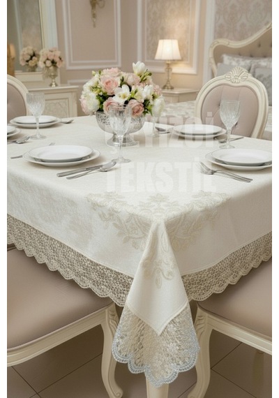 Kadife Tek Masa Örtüsü 160x220cm - Dantelli Yemek Masası Örtüsü 160x220cm Tek Masa Diğer