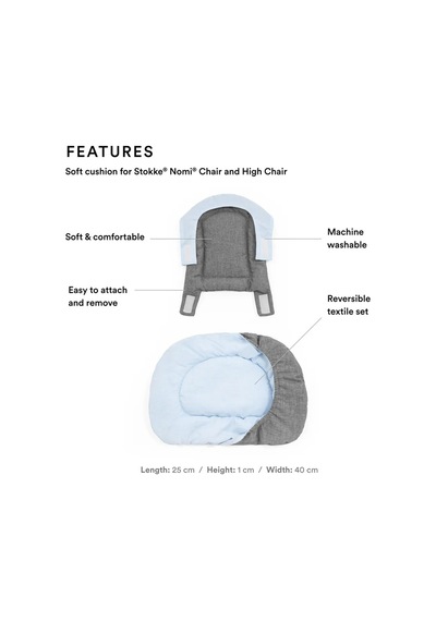 Stokke Cushion, Iki Yüzlü Yıkanabilir Konfor Minderi, Tüm Sandalyelerle Uyumlu