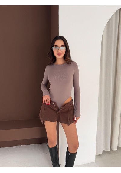 Elaxi Kadın Bisiklet Yaka Uzun Kollu Parmak Geçme Detaylı Altı Çıtçıtlı Full Likralı Buzzy Body Vizon Elaxi Kadın Bisiklet Yaka Uzun Kollu Parmak Geçme Detaylı Altı Çıtçıtlı Full Likralı Buzzy Body Vizon