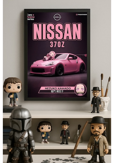 Nissan 370 Z Siyah Ahşap Çerçeveli Poster, Dekoratif Araba Duvar Tablosu