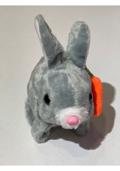 Era Sesli Zıplayan Hareketli Havuçlu Peluş Tavşan 18x17 Cm Gri