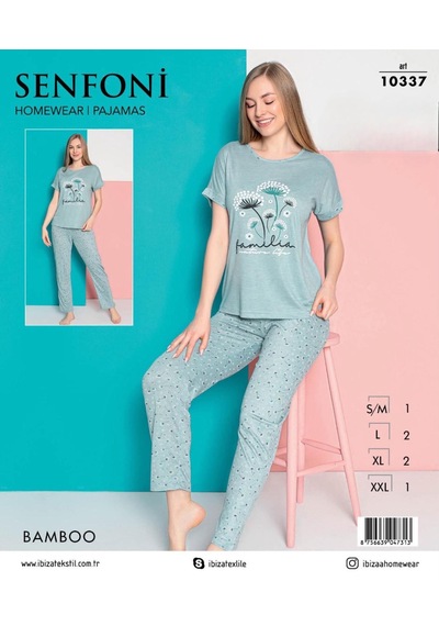 Senfoni Kadın Bamboo Viskon Bisiklet Yaka Kısa Kol Pijama Takımı 10337 -1 Adet Yeşil