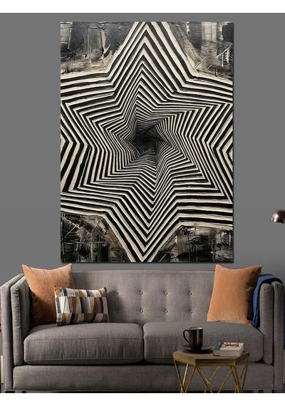 Siyah Beyaz Spiral Geometrik İllüzyon Dekoratif Kanvas - Mdf Ahşap Tablo