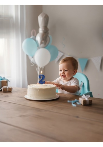 Lacivert Simli Pasta Mumu Doğum Günü Mum 2 Yaş